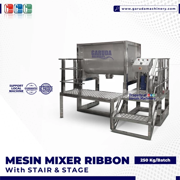 POWDER MIXER WITH LADDER AND STAGE (RIBBON MIXER 250 KG/BATCH)