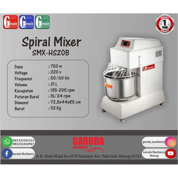 Mesin Pengaduk Adonan (Spiral Mixer) SMX-HS20B